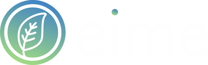 Logo de EIME (Logiciel ACV) constitué d'une feuille blanche sur la gauche et des lettres EIME sur la droite.