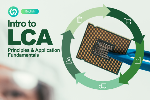 Illustration for the course "Intro to LCA - Principles & Application Fundamentals", showing a microchip
inside a circle symbolising a life cycle analysis.
