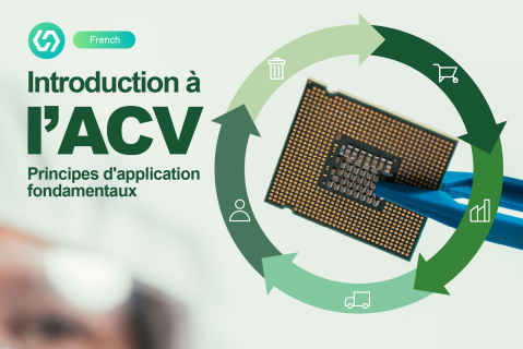 Illustration pour la formation "Introduction à l'ACV - Principes et Applications fondamentaux", montrant une
puce électronique à l'intérieur d'un cercle symbolisant l'analyse du cycle de vie.
