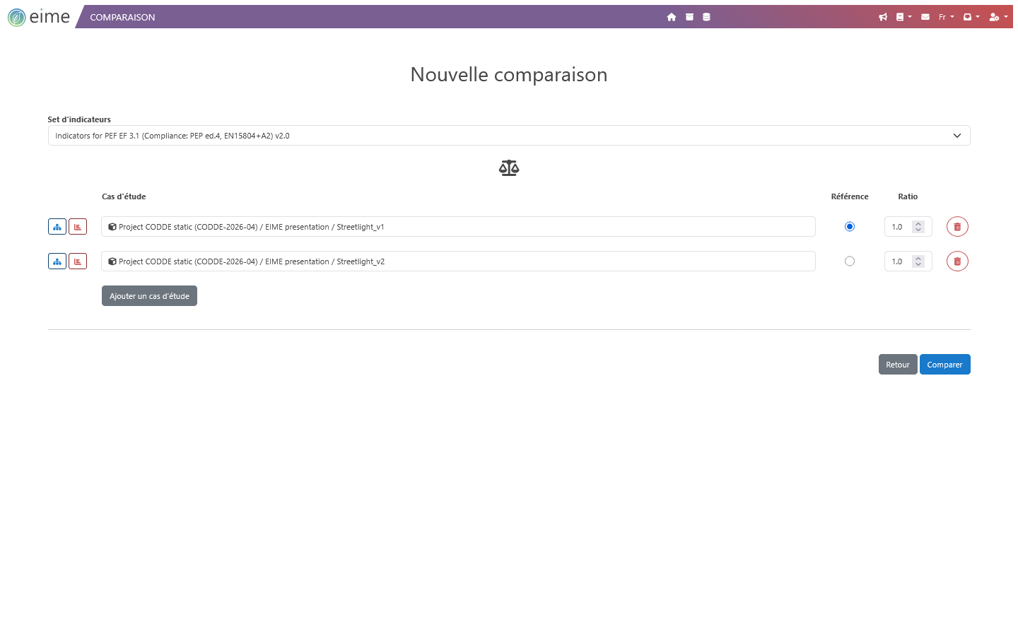 EIME logiciel ACV fonction comparaison