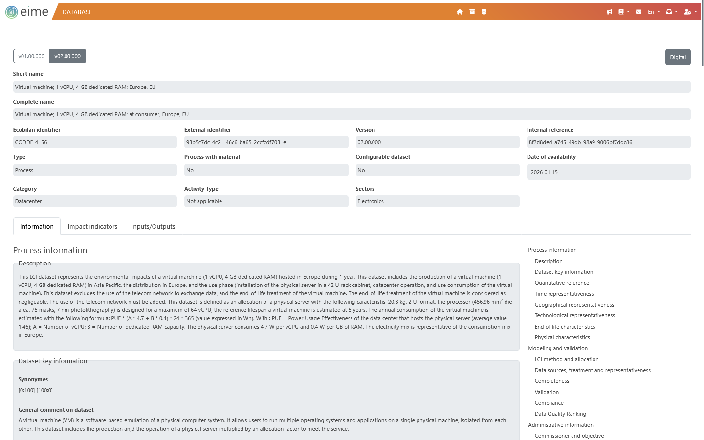 EIME LCA software databases documentation