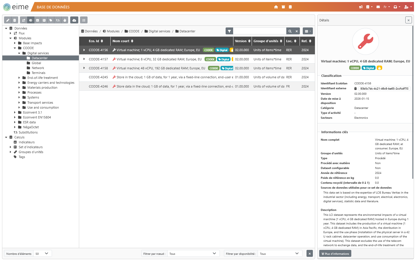 EIME logiciel ACV bases de donnees cycle de vie