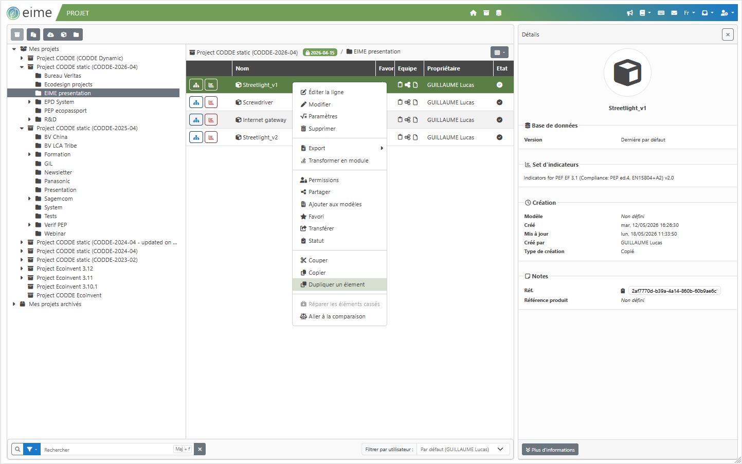 EIME logiciel ACV projet fonction ecoconception