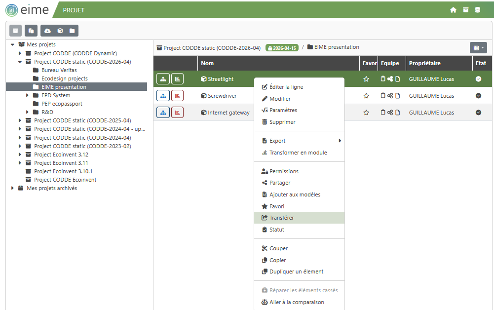 EIME logiciel ACV travail equipe